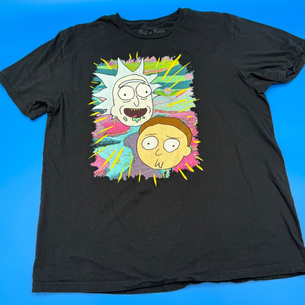 Rick and Morty Adult Swim Black Graphic Print T-Shirt Cartoon Network L